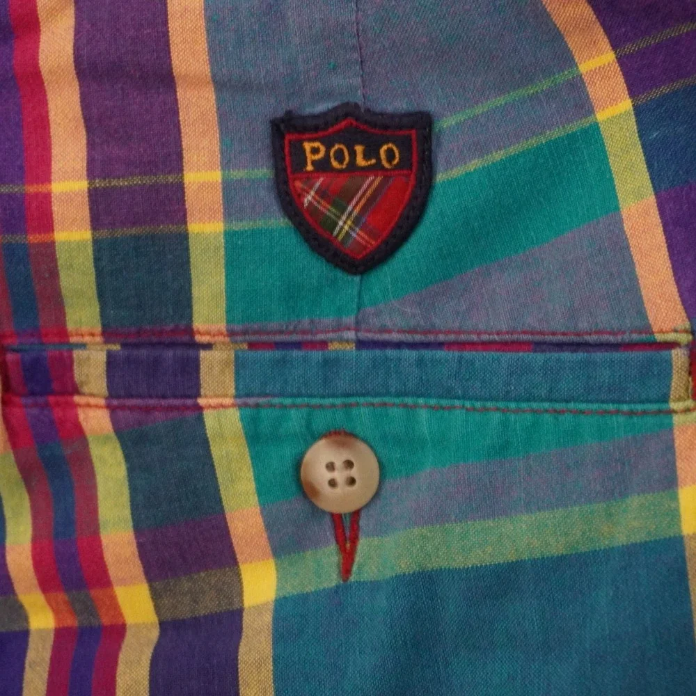Polo Ralph Lauren Mens Classic Golf Shorts Plaid Pleated Multi Color Vintage 36